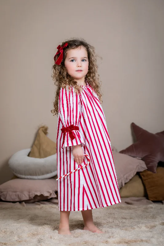 ALEXANDRA - GIRLS NIGHTDRESS IN RED STRIPES Movie night pajama sets